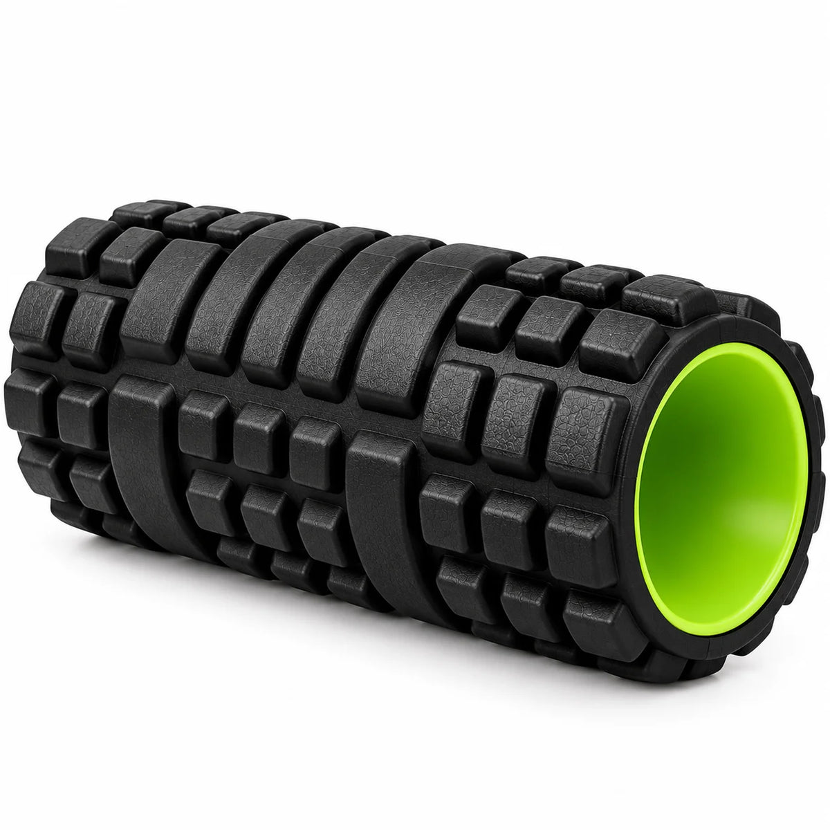 FitBlaze Foam Roller with Textured Grid Pattern and Hollow Core Black and Green