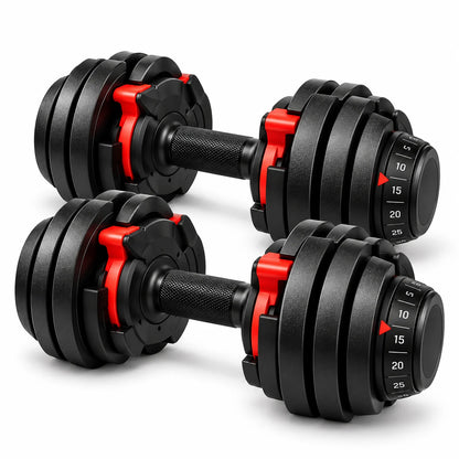 FitBlaze Adjustable Dumbbells Set of 2 with Dial Selector 5-25 lb Each