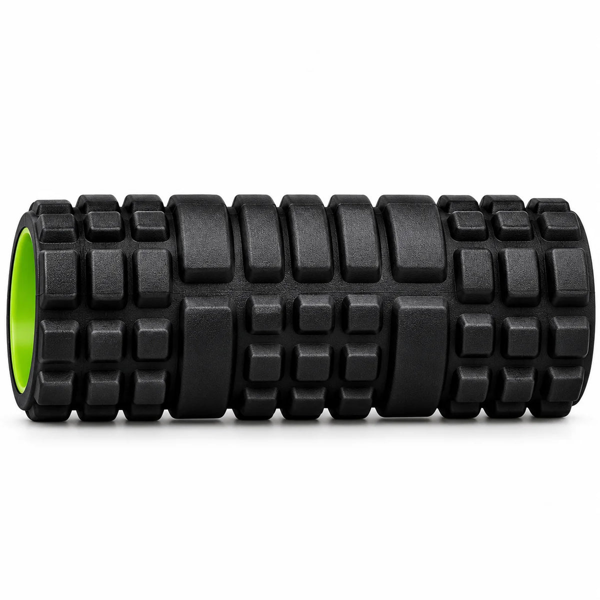 FitBlaze Foam Roller with Textured Grid Pattern and Hollow Core Black and Green
