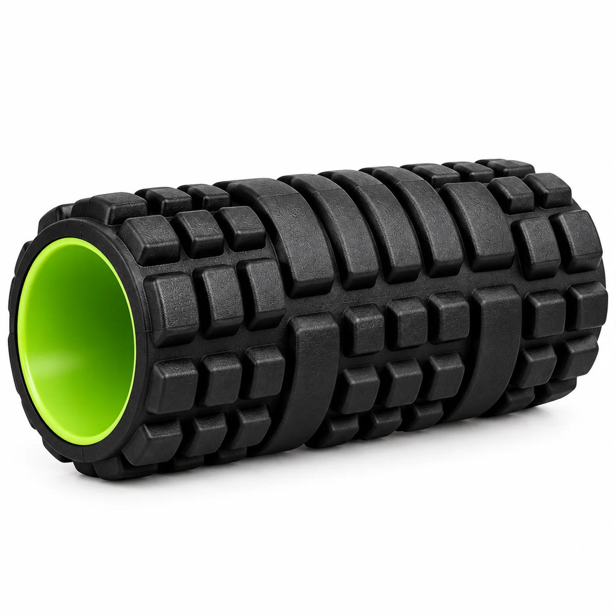 FitBlaze Foam Roller with Textured Grid Pattern and Hollow Core Black and Green