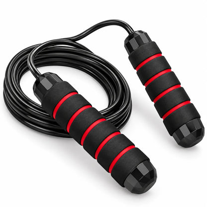 FitBlaze Jump Rope with Foam Grip Handles for Cardio Workouts Black and Red