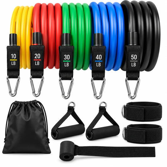 FitBlaze Resistance Bands Set 10-50 lb with Handles Ankle Straps and Door Anchor