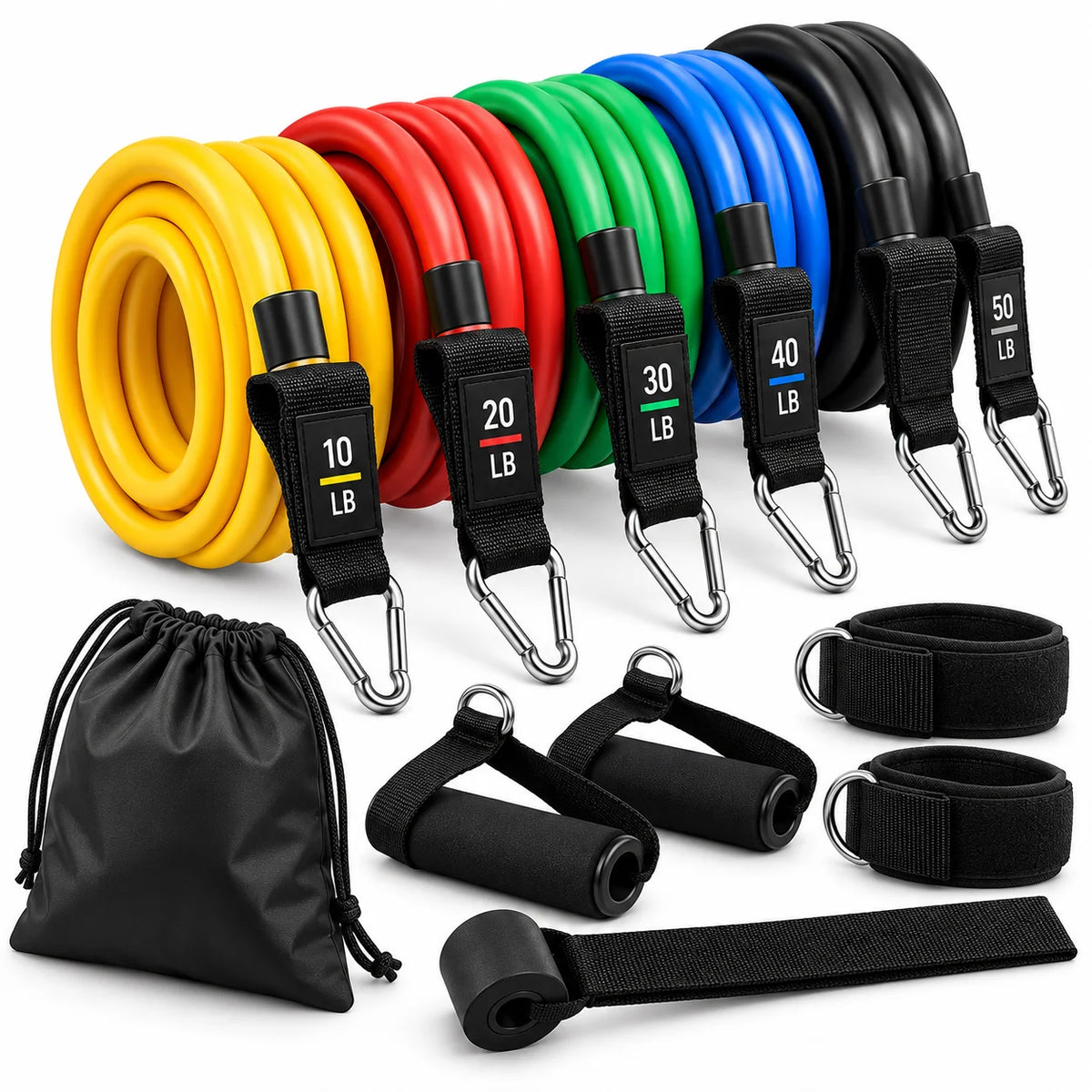 FitBlaze Resistance Bands Set 10-50 lb with Handles Ankle Straps and Door Anchor