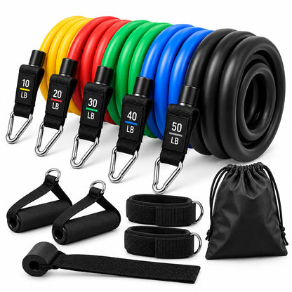 FitBlaze Resistance Bands Set 10-50 lb with Handles Ankle Straps and Door Anchor